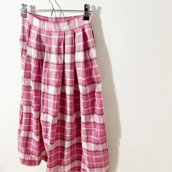 Vintage Chaus Petites Plaid Pleated Midi Skirt Banded Waist Side Button 🩷🤍🖤 - Picture 2 of 9